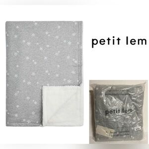🆕PETIT LEM - NWT - INFANT KNIT SHERPA BLANKET - GREY / WHITE SNOWFLAKE